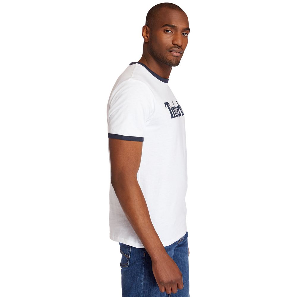 Timberland Mens T-Shirts TBL® Linear Logo Ringer - White - India XV1957320